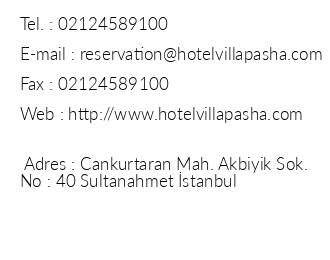 Villa Pasha Hotel iletiim bilgileri
